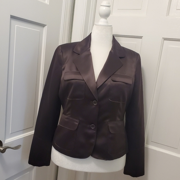 EC Axcess Liz Claiborne Brown Sateen Feel Blazer Size 14, Chic, City, Stylish - Picture 1 of 8
